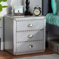 Baxton Studio JY17B163-Silver-NS Armel French Industrial Silver Metal 3-Drawer Nightstand